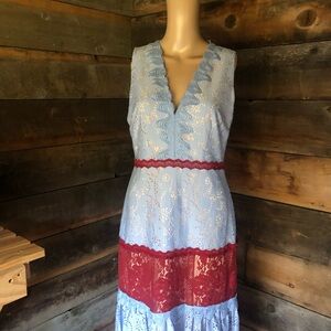 Elegant Blue and Red Lace Dress